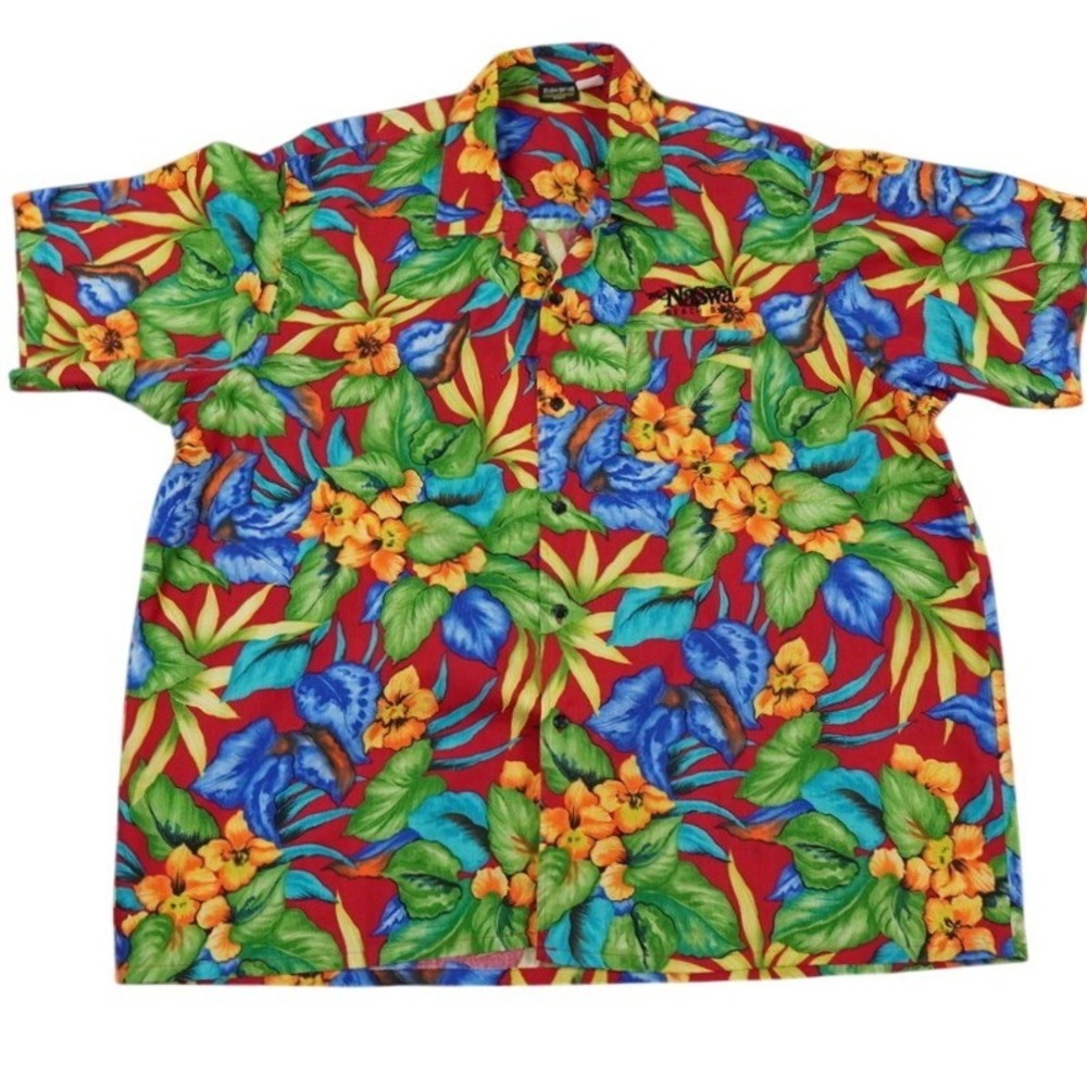 Edwards Casualwear Naswa Beach Bar Shirt Men 2XL Red‎ Tropical Floral Button Up